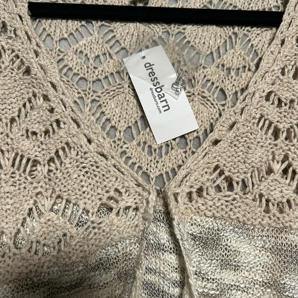 Dressbarn Crochet Knit Open Front Cardigan Women’s Medium Beige Boho Cottagecore